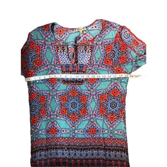 Democracy boho medallion teal and off red orangish paisley print 3/4 sleeves wit - Picture 8 of 12